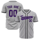 Custom Gray Baseball Jersey (With Purple Purple Pinstripe)