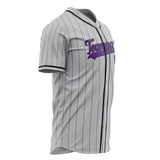 Custom Gray Baseball Jersey (With Purple Purple Pinstripe)