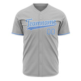 Custom Gray Baseball Jersey (With Light Blue Color)