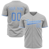 Custom Gray Baseball Jersey (With Light Blue Color)