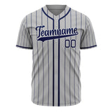 Custom Gray Baseball Jersey (With Navy Navy Pinstripe)