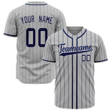 Custom Gray Baseball Jersey (With Navy Navy Pinstripe)