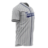 Custom Gray Baseball Jersey (With Navy Navy Pinstripe)