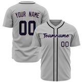 Custom Gray Baseball Jersey (With Navy Color)