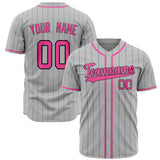 Custom Gray Baseball Jersey (With Pink Steel Gray Pinstripe)