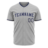 Custom Gray Baseball Jersey (With Navy Color)