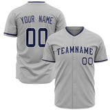 Custom Gray Baseball Jersey (With Navy Color)