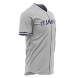 Custom Gray Baseball Jersey (With Navy Color)