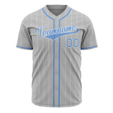 Custom Gray Baseball Jersey (With Light Blue White Pinstripe)