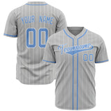 Custom Gray Baseball Jersey (With Light Blue White Pinstripe)