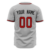 Custom Gray Baseball Jersey (With Crimson Color)