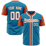 Custom Panther Blue Baseball Jersey (With Orange 3 Colors Arm Shapes)