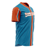 Custom Panther Blue Baseball Jersey (With Orange 3 Colors Arm Shapes)