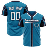 Custom Panther Blue Baseball Jersey (With Navy 3 Colors Arm Shapes)