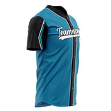 Custom Panther Blue Baseball Jersey (With Black 3 Colors Arm Shapes)