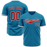 Custom Panther Blue Baseball Jersey (With Red Color)