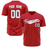 Custom Red Baseball Jersey (With White White Pinstripe)