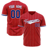 Custom Red Baseball Jersey (With White White Pinstripe)