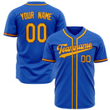 Custom Thunder Blue Baseball Jersey (With Yellow Color)