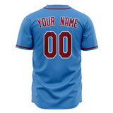 Custom Powder Blue Baseball Jersey (With Crimson Color)