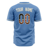 Custom Light Blue Baseball Jersey (With Cream Vintage USA Flag)