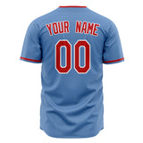 Custom Light Blue Baseball Jersey (With Red Color)