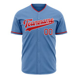 Custom Light Blue Baseball Jersey (With Red Color)