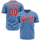 Custom Light Blue Baseball Jersey (With Red Color)