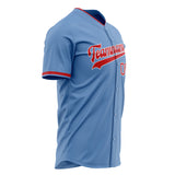 Custom Light Blue Baseball Jersey (With Red Color)