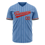 Custom Light Blue Baseball Jersey (With Red White Pinstripe)