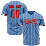 Custom Light Blue Baseball Jersey (With Red White Pinstripe)