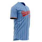 Custom Light Blue Baseball Jersey (With Red White Pinstripe)