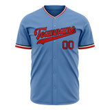 Custom Light Blue Baseball Jersey (With Red Color)