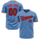 Custom Light Blue Baseball Jersey (With Red Color)