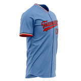 Custom Light Blue Baseball Jersey (With Red Color)