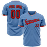 Custom Light Blue Baseball Jersey (With Red Color)