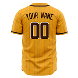 Custom Gold Baseball Jersey (With Brown Brown Pinstripe)