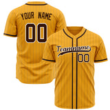 Custom Gold Baseball Jersey (With Brown Brown Pinstripe)