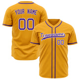 Custom Gold Baseball Jersey (With Purple Color)