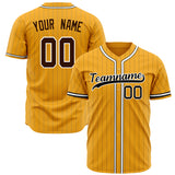 Custom Gold Baseball Jersey (With Black Brown Pinstripe)