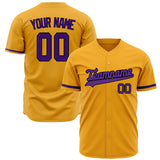 Custom Gold Baseball Jersey (With Purple Color)