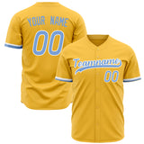 Custom Gold Baseball Jersey (With Light Blue Color)