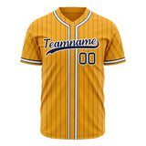 Custom Gold Baseball Jersey (With Navy Navy Pinstripe)