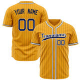 Custom Gold Baseball Jersey (With Navy Navy Pinstripe)