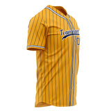 Custom Gold Baseball Jersey (With Navy Navy Pinstripe)