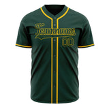 Custom Green Baseball Jersey (With Gold Color)