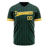 Custom Green Baseball Jersey (With Gold White Pinstripe)