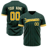 Custom Green Baseball Jersey (With Gold White Pinstripe)