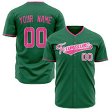 Custom Kelly Green Baseball Jersey (With Pink Color)