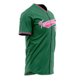 Custom Kelly Green Baseball Jersey (With Pink Color)